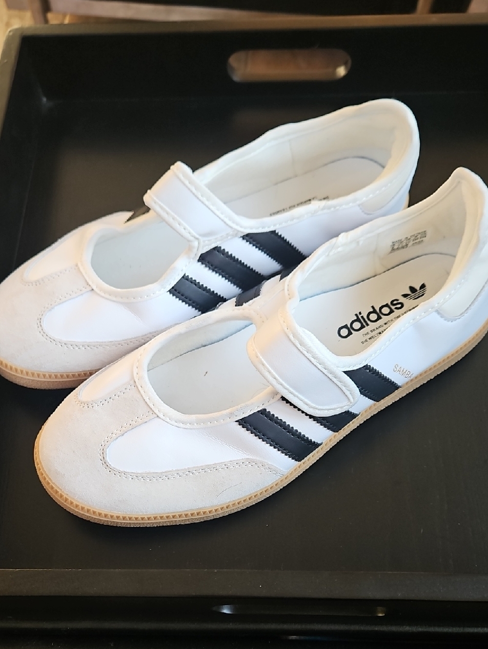 adidas White and Black Mary Jane Sambas 8W